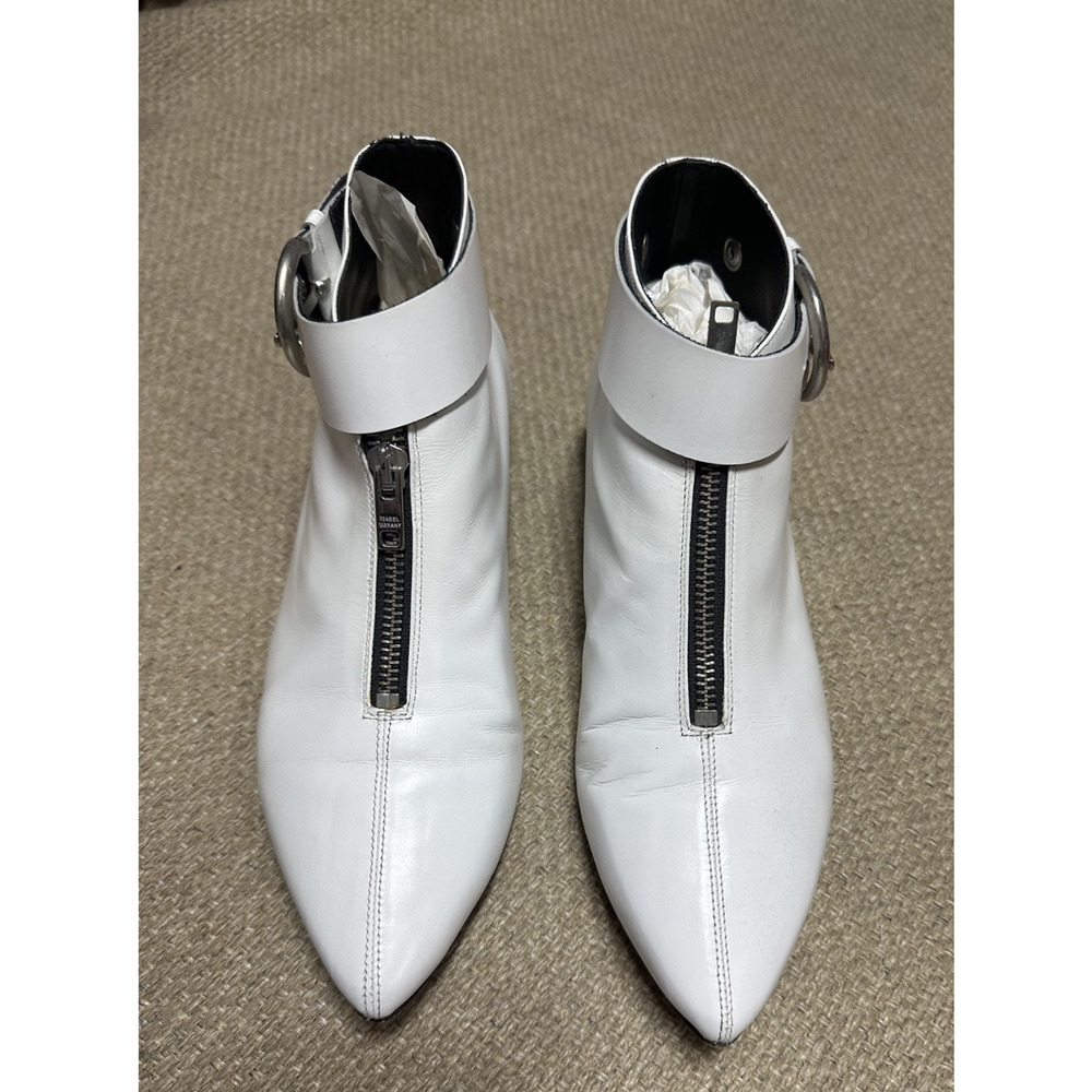 Isabel Marant White Leather Rilows Ankle Boots Buckle Pointed Toe - 40 US 9-10